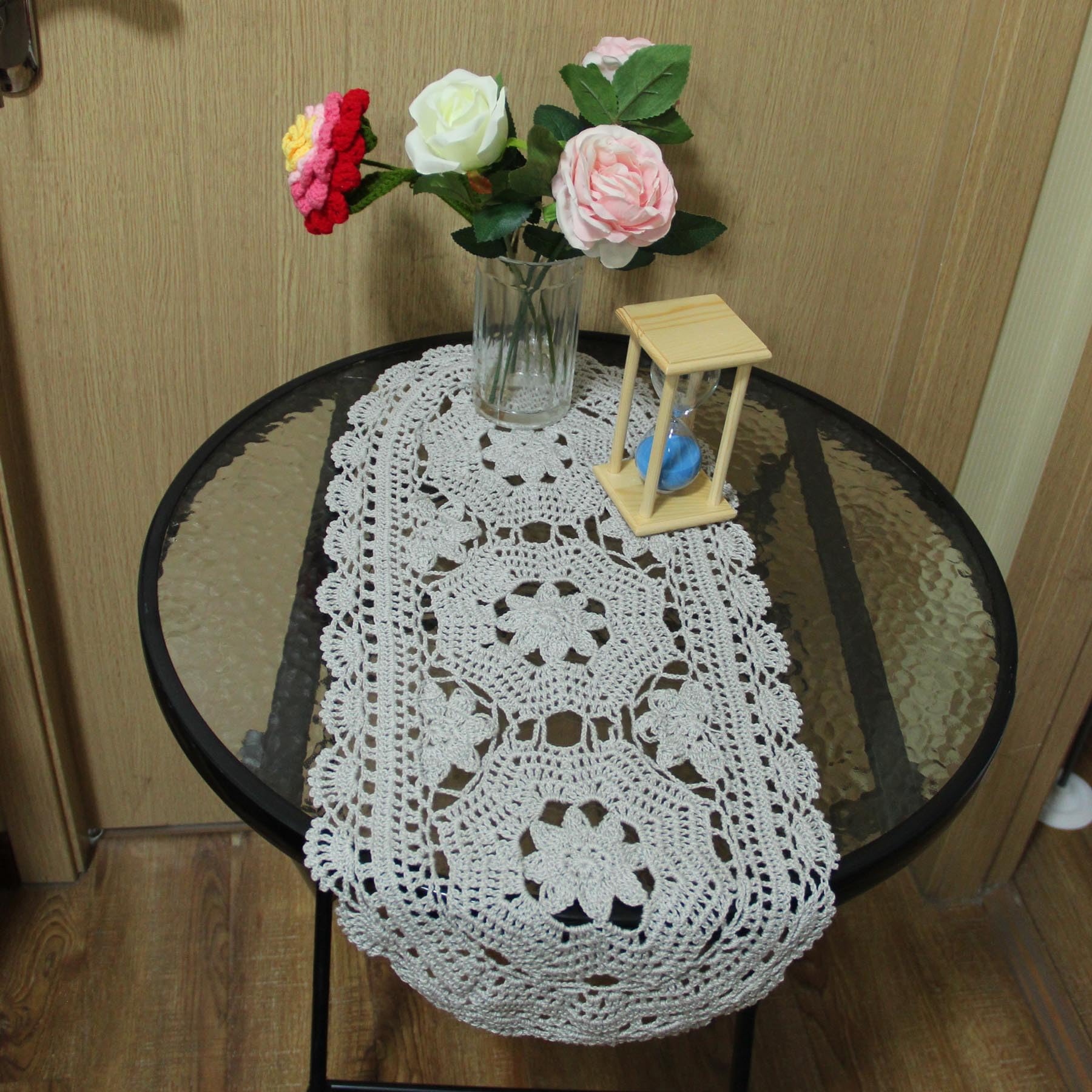 BIBITIME Handmade Crochet Lace Doilies - 3 Floral Oval Tablecloth Placemats for Wedding, Dining, Kitchen Decor (10