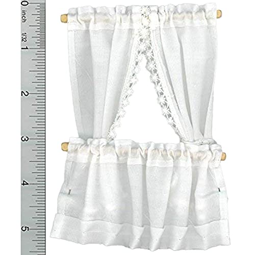 Miniature White Cabin Curtains for Dollhouse - Barbara O'Brien Miniatures - Perfect for Tiny Home Decor, DIY Dollhouse Accessories & Miniature Room Scenes