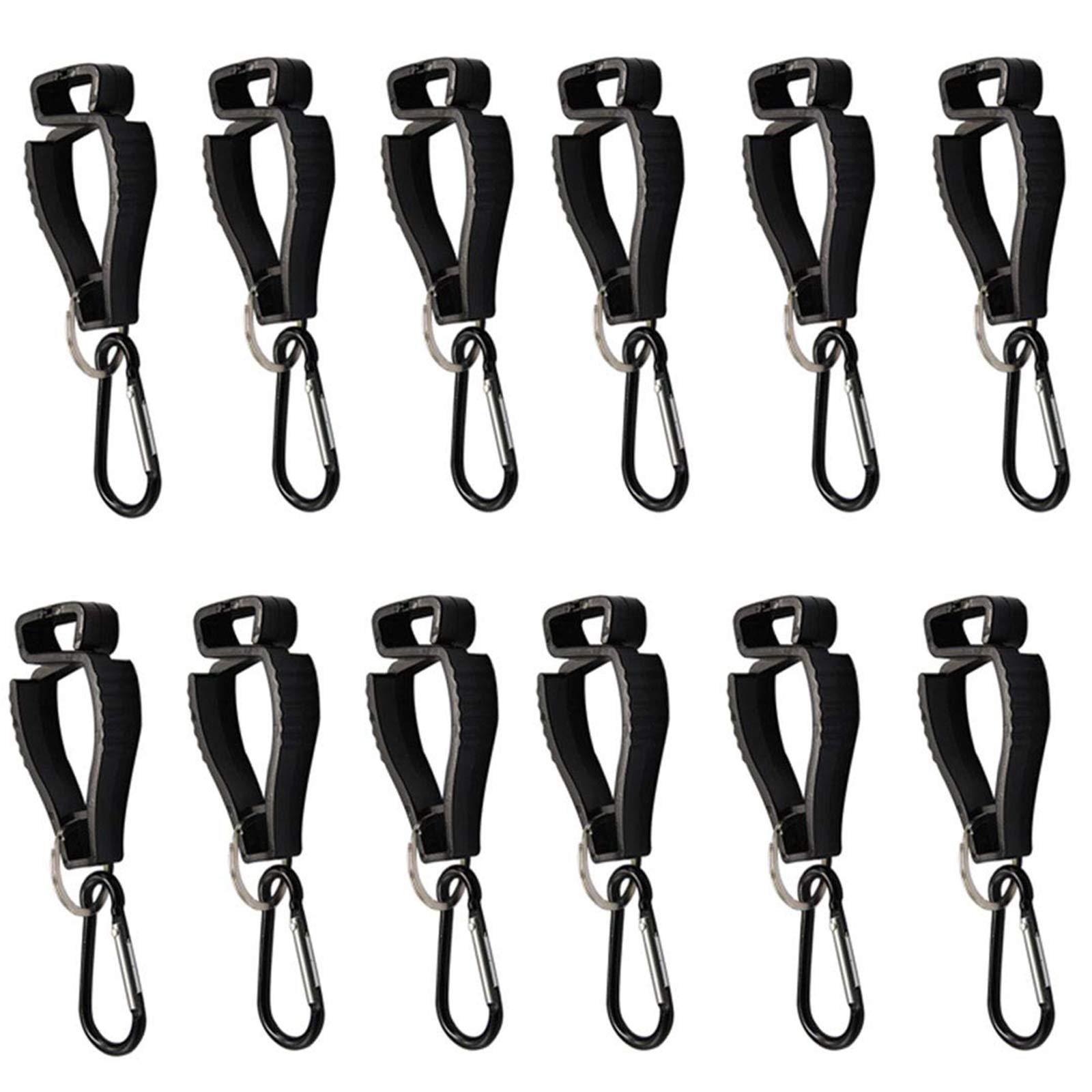 12 Pack Black Non-Slip Glove Holder Clips - Heavy Duty Belt Loop Clamps for Work Gloves (5.5 x 1.4 Inch) - Ideal for Construction, Firefighting, Labor & Safety Gear Organization