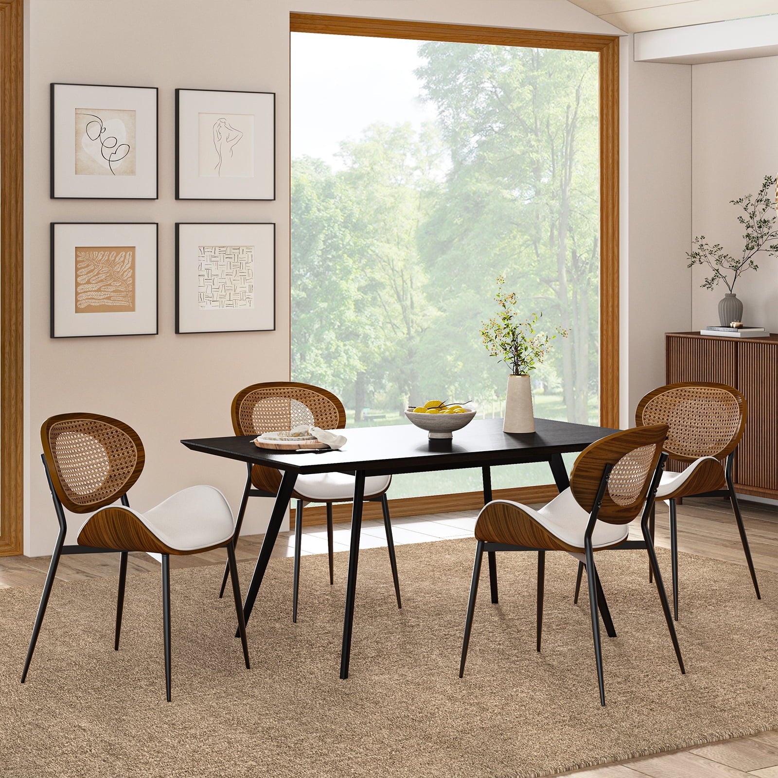 Flora Curved Wood Backrest Faux Leather Upholstered Dining Chair Cushion - Ergonomic Support for Kitchen, Restaurant & Office - Comfortable Seat Pad with Wooden Frame (Multiple Styles Available)