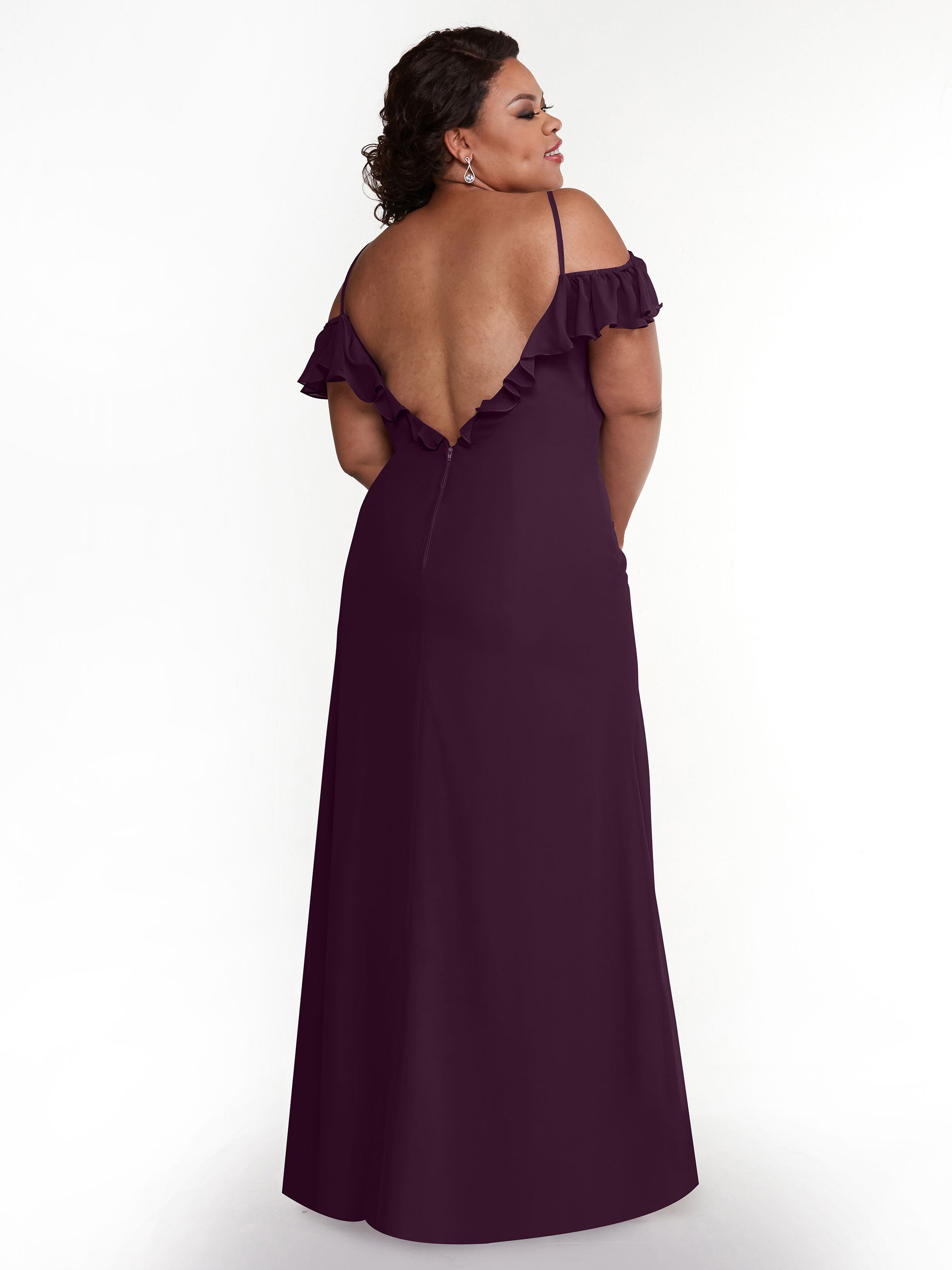 Elegant 80172 Chiffon Off-The-Shoulder A-Line Bridesmaid Dress with Ruffled Neckline - Perfect for Weddings, Formal Events & Evening Parties