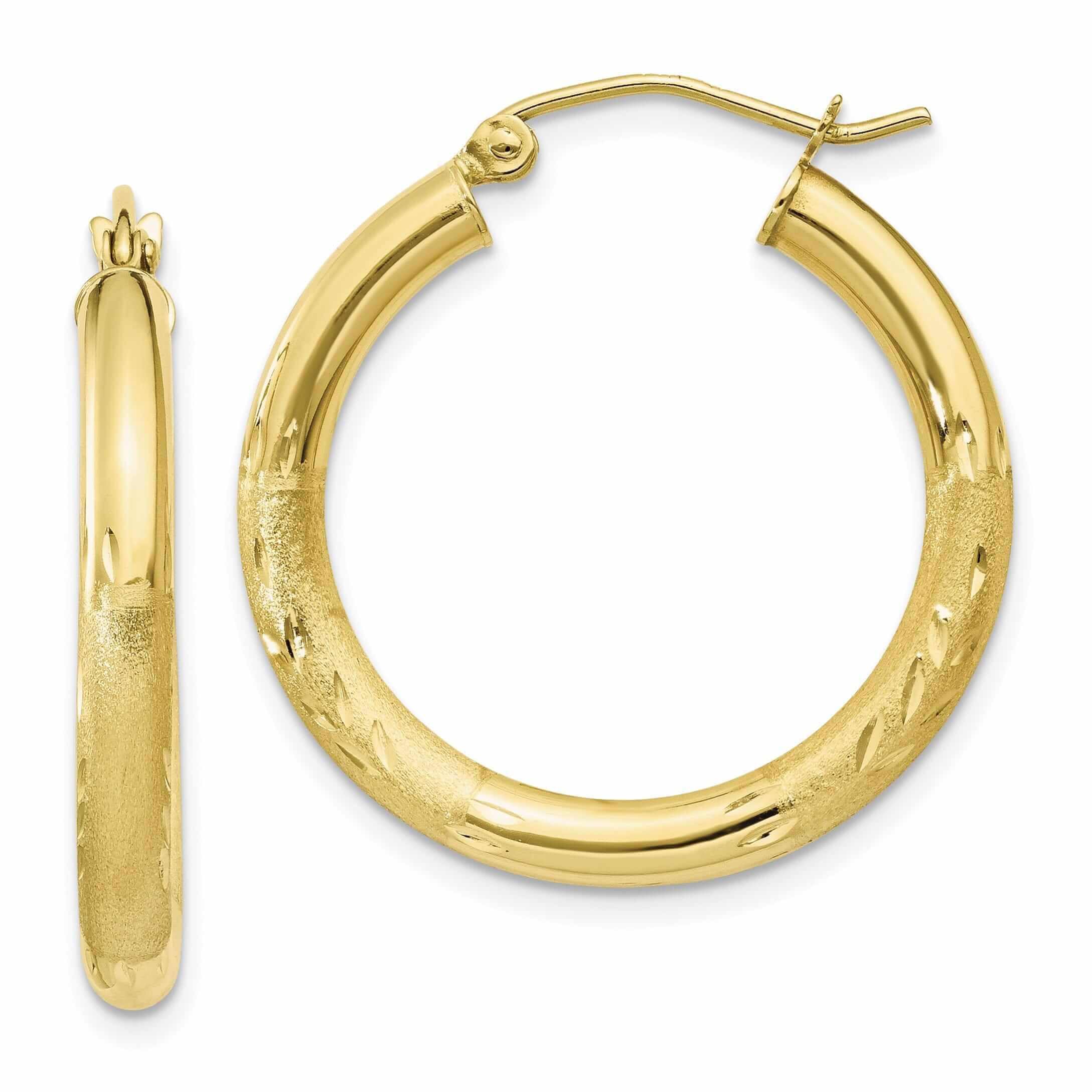 10K Yellow Gold Satin Finish Round Hoop Earrings for Women - Classic Dangle Hoops for Everyday Wear, Parties & Special Occasions