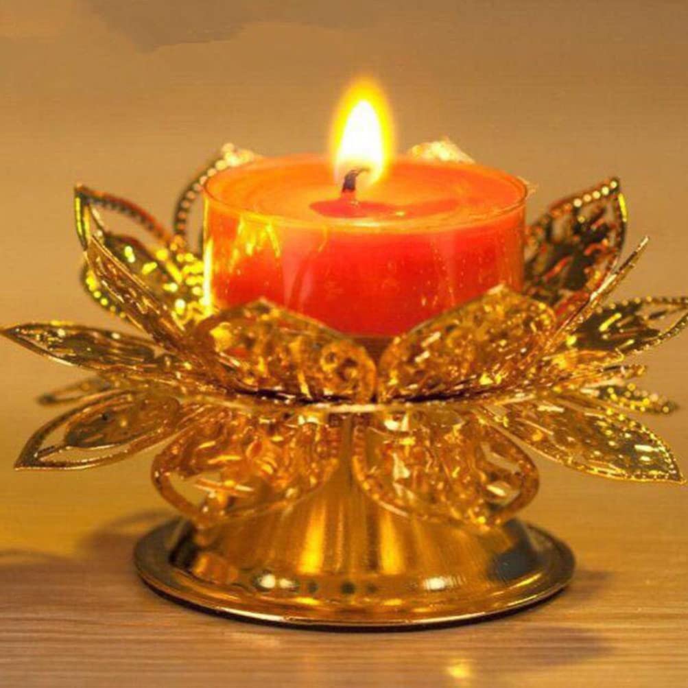 Premium Metal Ghee Lamp Holder - Lotus Shaped Buddhist Candlestick for Religious Ceremonies, Home Altar Decor & Meditation Spaces - Elegant Desktop Candle Holder for Puja, Yoga & Spiritual Practices