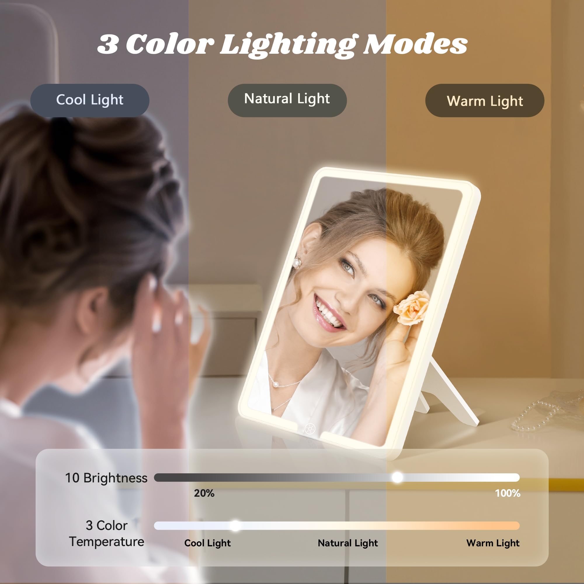 JUSRON LED Makeup Bag with Mirror - 3 Color Settings for Travel & Vanity