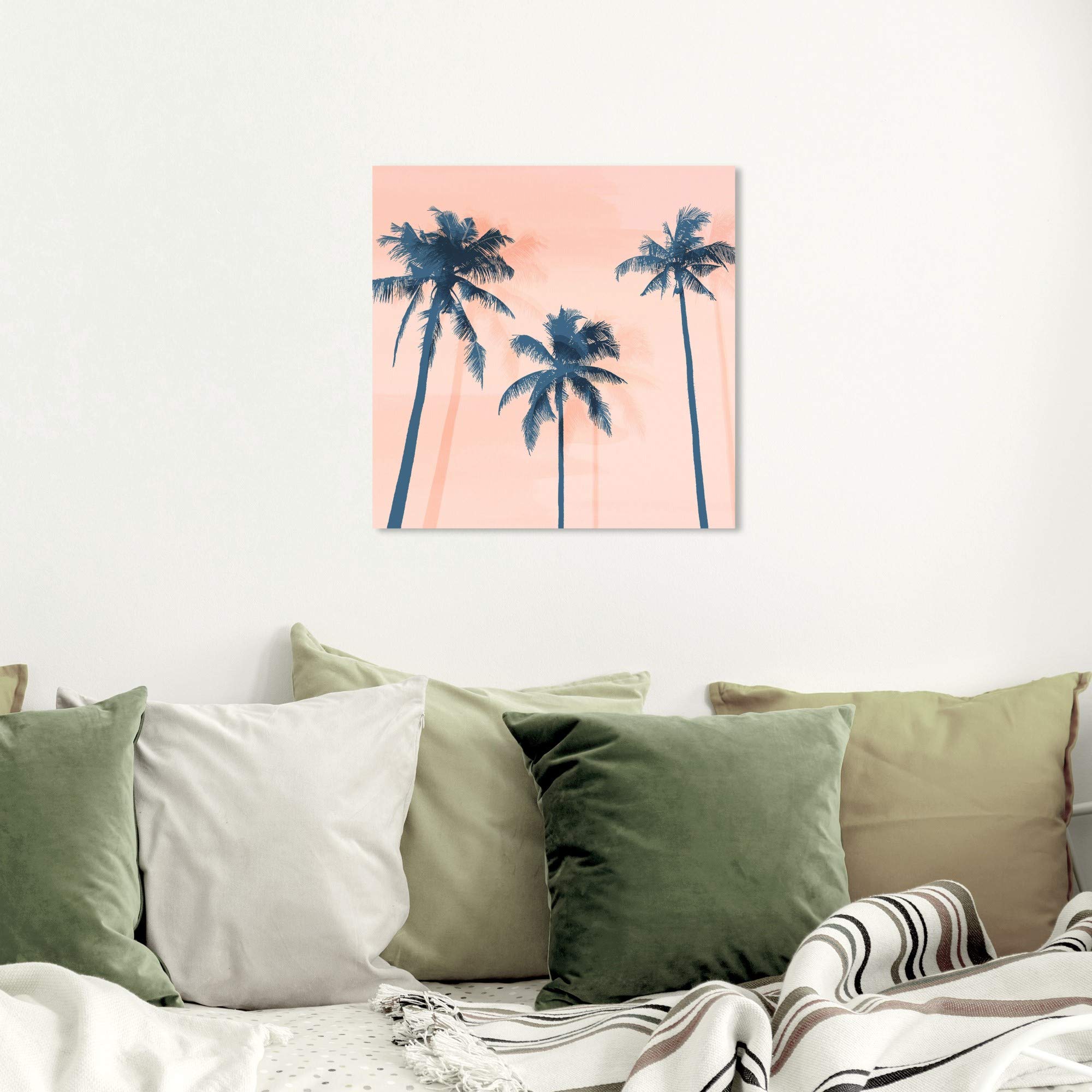 Wynwood Studio Tropical Palms Wall Art - 20x20 Inch Floral Botanical Canvas Print in Orange & Blue - Perfect for Living Room, Bedroom & Office Décor