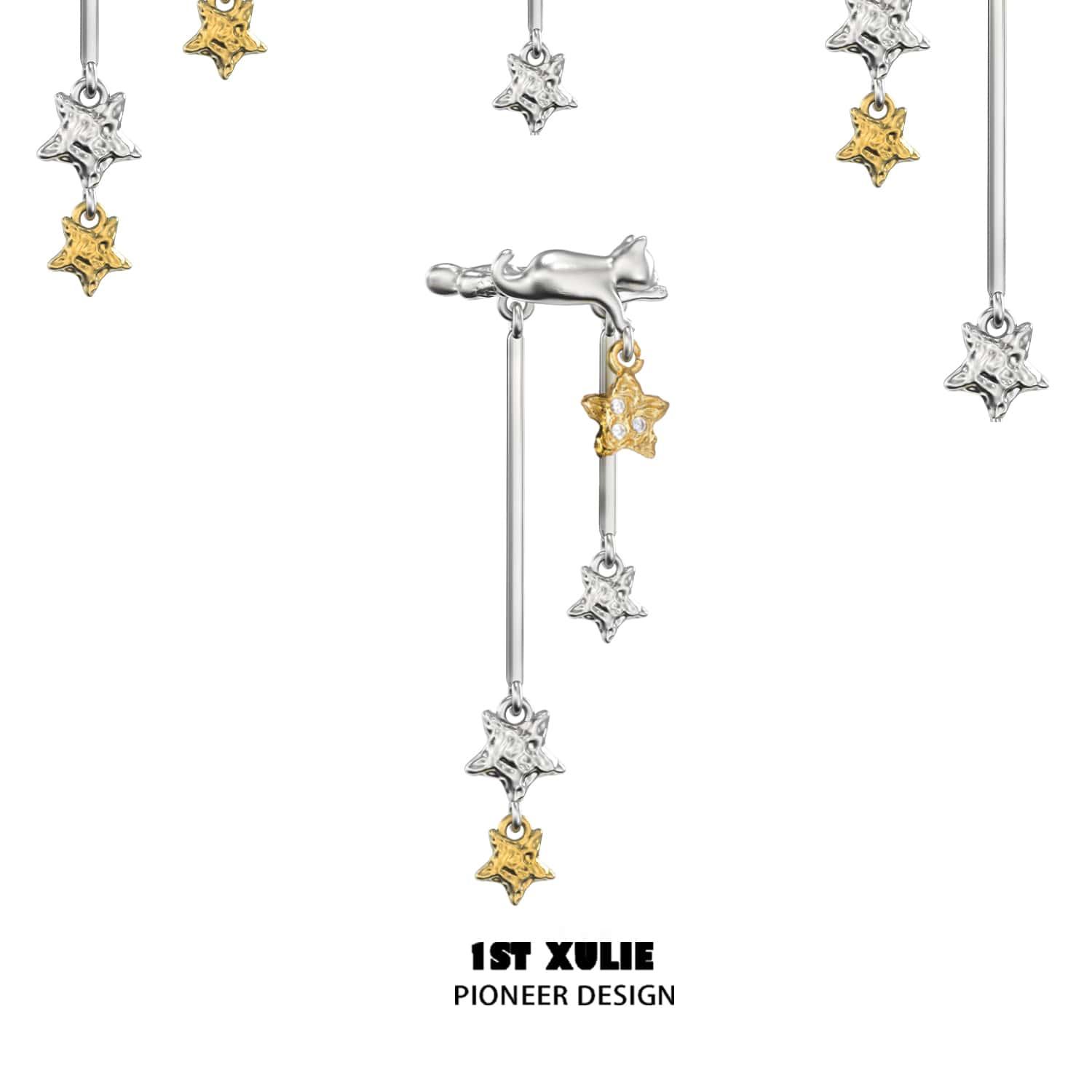 18K Platinum Plated Star Earrings for Women | CAT'S GAZE Elegant Stud Ear Clips | Perfect for Parties, Weddings & Special Occasions