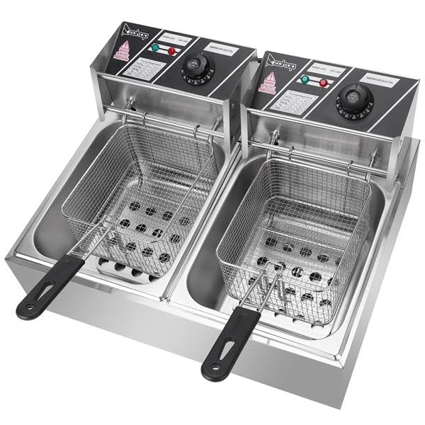 5000W Electric Deep Fryer with Removable Basket - Dual Tank 12.7QT/12L Oil Fryer for Home Kitchen (110V) | Perfect for Frying Chicken, Fish, French Fries & More | Commercial-Grade Restaurant Quality
