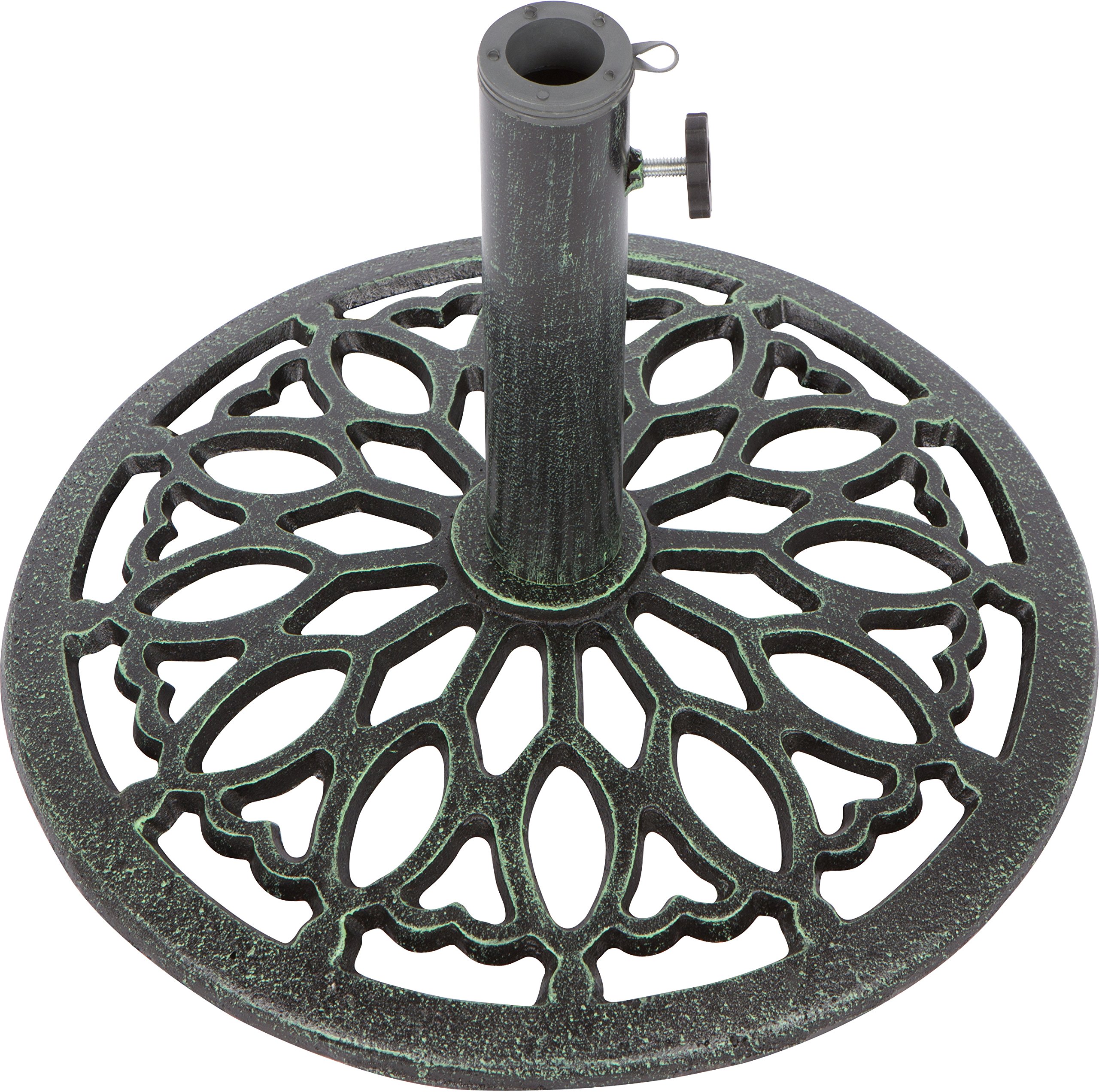 Trademark Innovations 15.7 Inch Heavy Duty Cast Iron Umbrella Base - Green Outdoor Patio Weight Stand for Market Umbrellas, Perfect for Garden, Poolside, and Deck Use