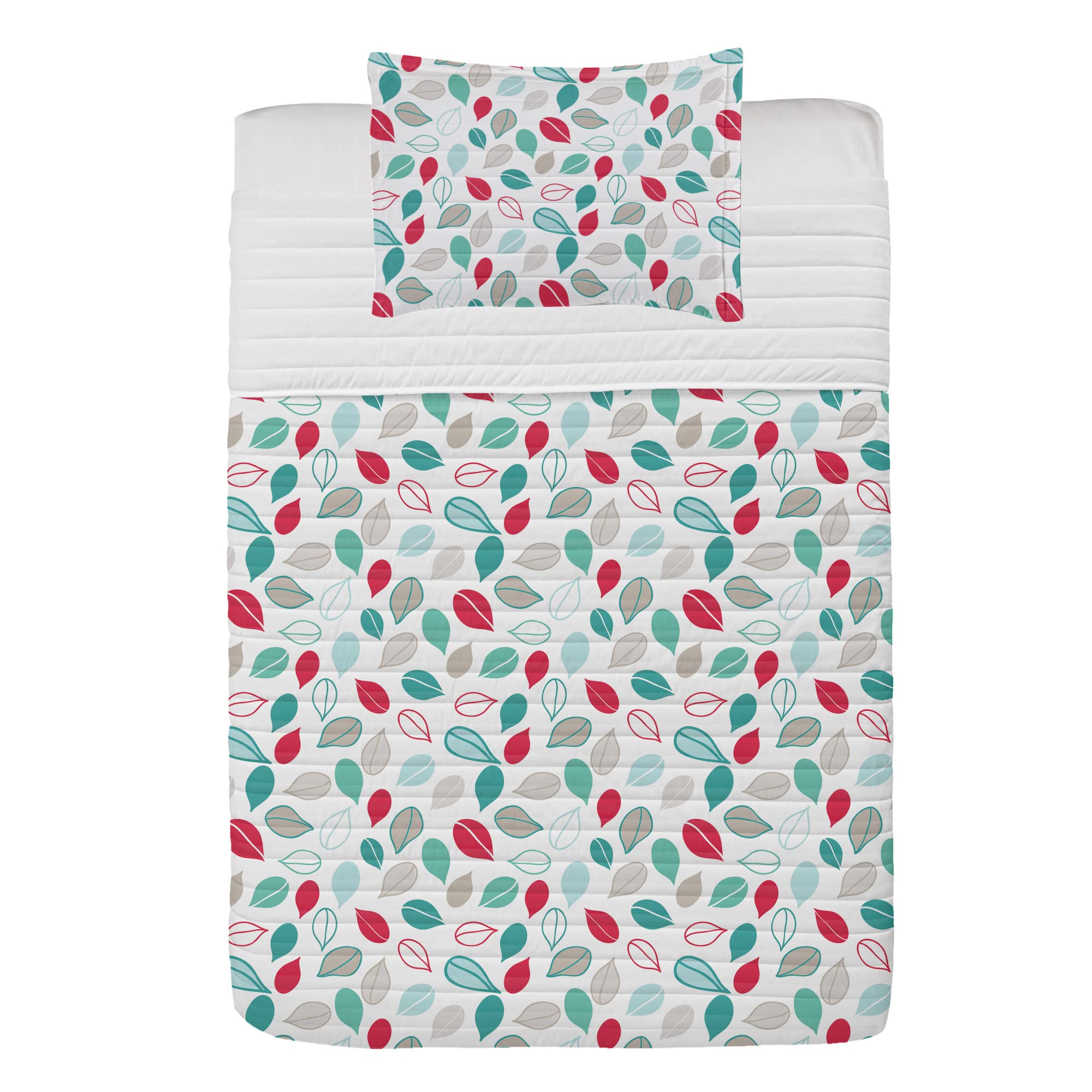 Ambesonne Modern Teal Microfiber Bedspread Set - Abstract Spring Leaves Botanical Print Bedding | Twin Size Comforter with Pillow Sham | Soft & Cozy for Bedroom Decor (White/Dark Pink/Seafoam) | Perfect for Spring Refresh & Guest Room Makeover