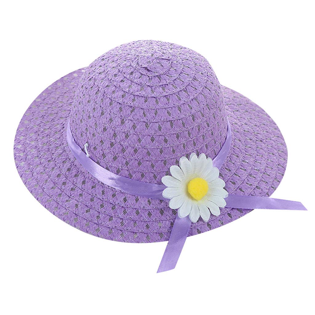 UPF50+ Wide Brim Sun Hat for Boys & Girls - Kids Summer Beach Hat with Floral Design - Baby Sun Visor Straw Hat for Outdoor, Pool, Park & Vacation