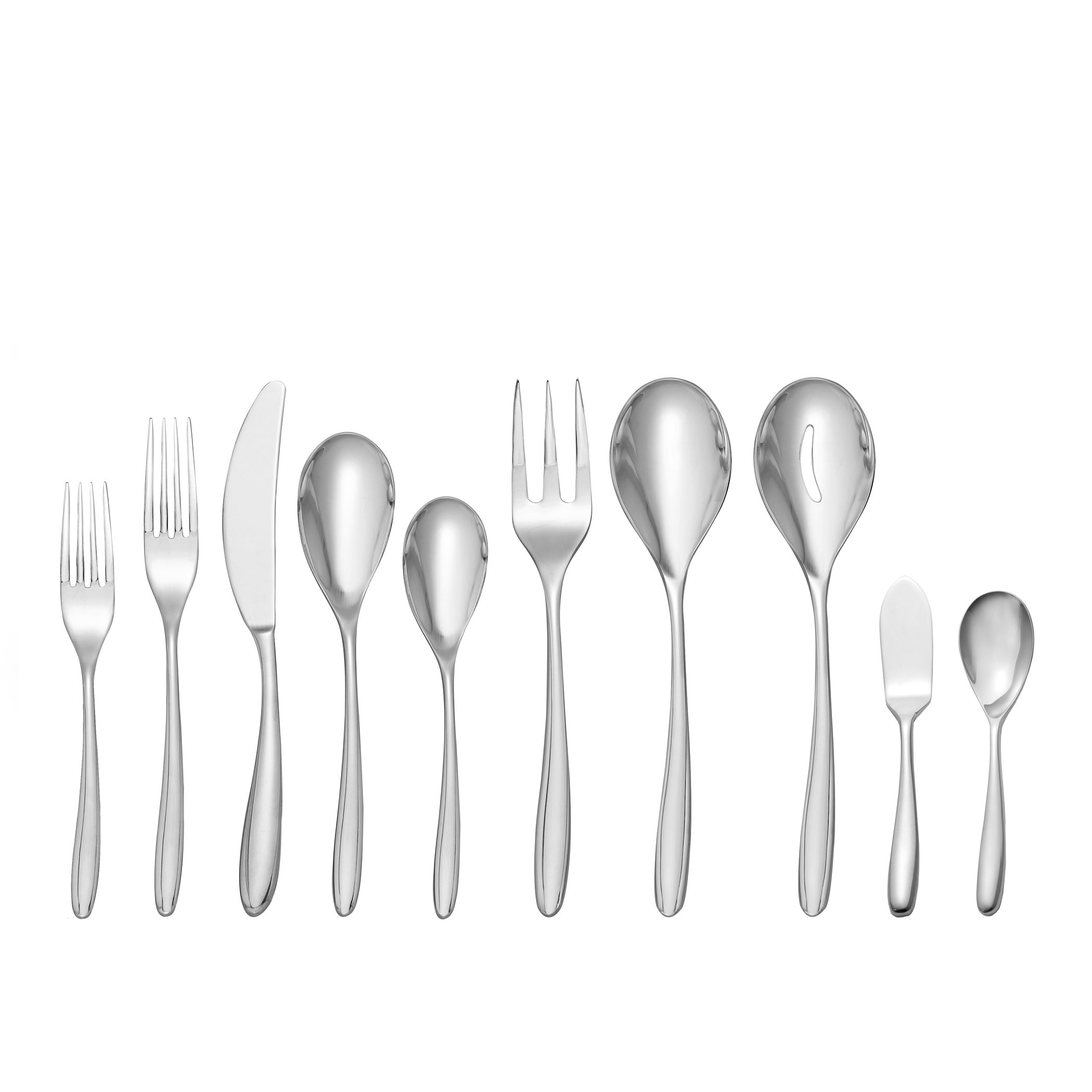 Nambe Bend 45-Piece Flatware Set - 18/10 Mirror Stainless Steel Silverware Cutlery for Home, Restaurant & Hotel Use - Includes 5-Person Place Settings & 3-Piece Serving Utensils - Dishwasher Safe - Perfect for Formal Dining, Dinner Parties & Everyday Meals