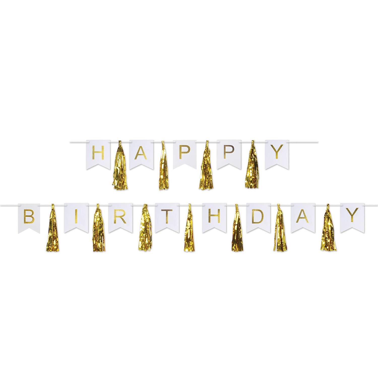 24 Pack Gold & White Happy Birthday Banners - 9 Feet Long Party Decorations for Birthday Celebrations, Anniversaries, Baby Showers & Special Events