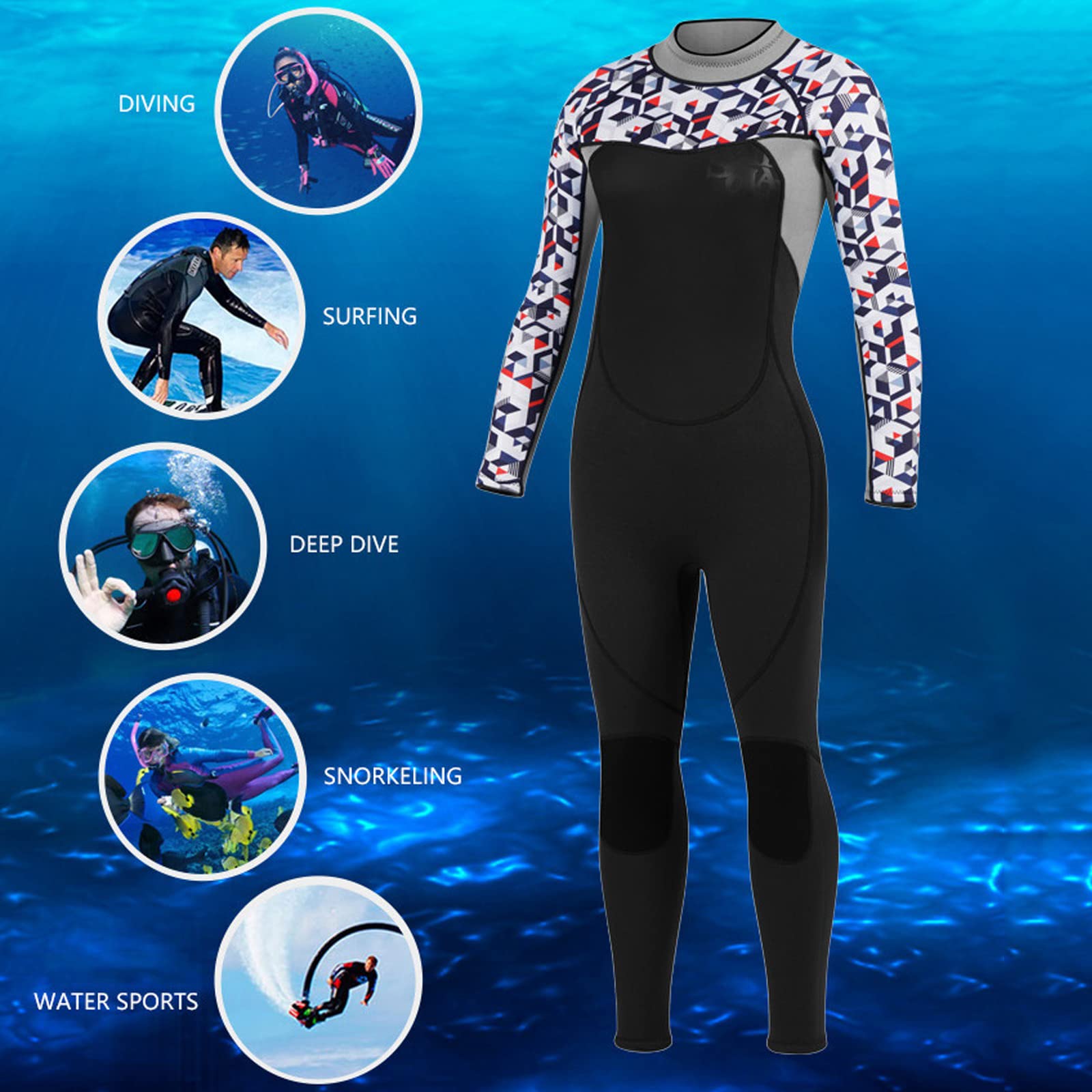 3mm Women's Full Body Wetsuit with Back Zip - Long Sleeve Diving Suit for Warmth & UV Protection (SPF50+) - Perfect for Scuba Diving, Surfing, Swimming & Water Sports