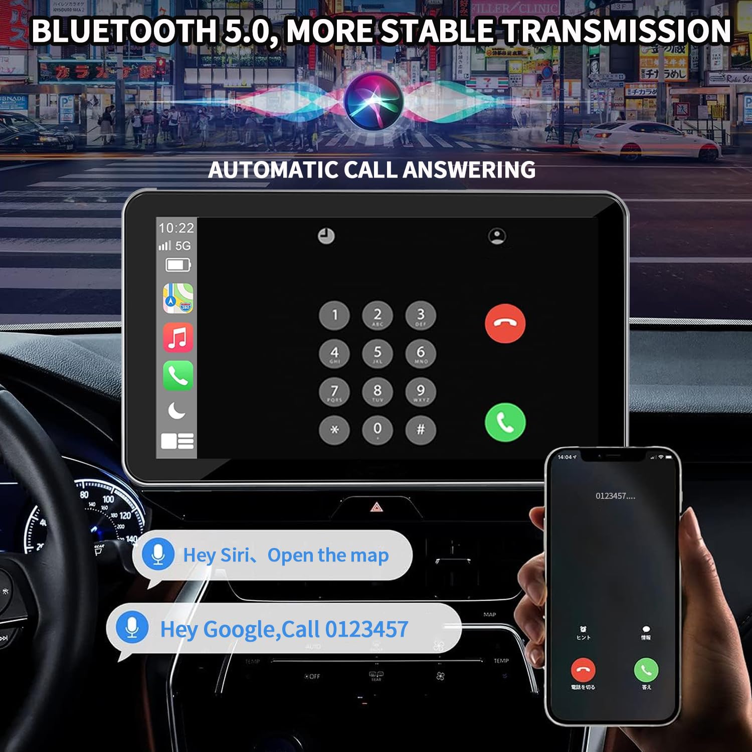 B-Qtech 7 Inch Double Din Car Stereo with Apple CarPlay & Android Auto - Wireless Touch Screen Car Radio Receiver with Backup Camera, Bluetooth, GPS, FM, AUX & Mirror Link | Perfect for Road Trips, Commuting & Hands-Free Driving