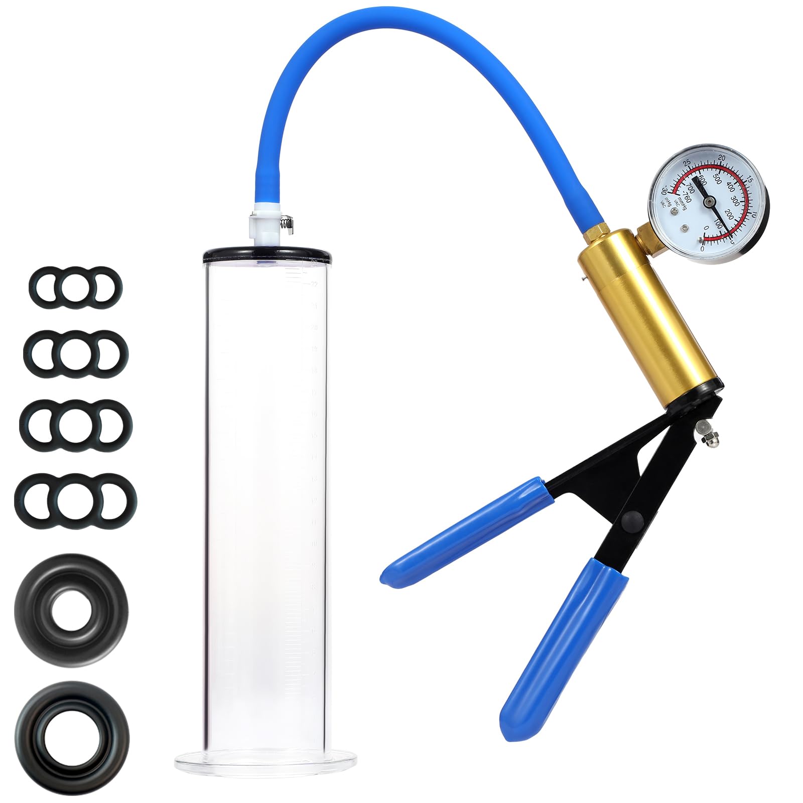 Premium Penis Pump for Men - Brass Pistol Grip with Pressure Gauge, 9