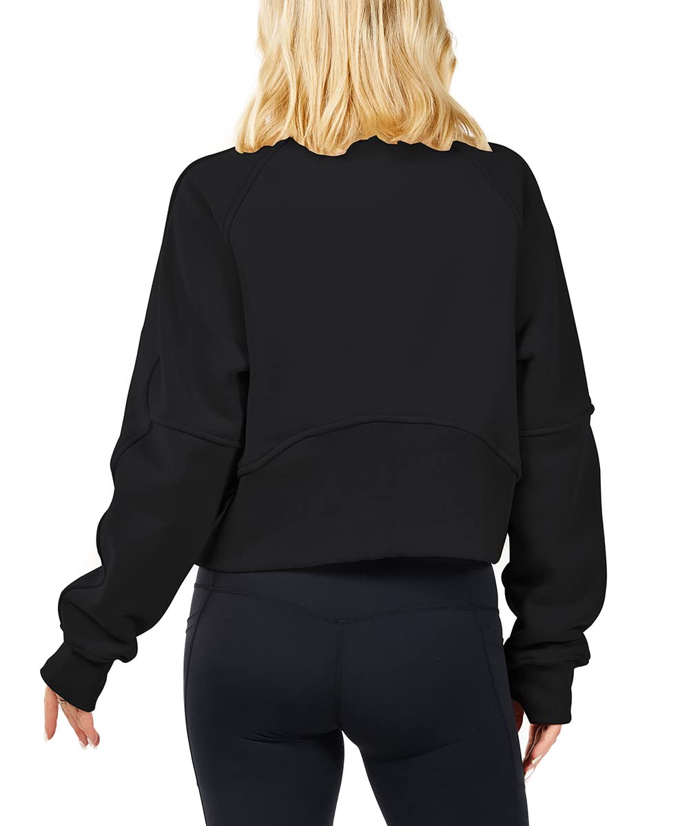 Women's Half Zip Pullover Sweatshirt - Long Sleeve Stand Collar Crop Fleece Lined Top for Spring 2025 | Casual Outfits, Layering & Outdoor Activities