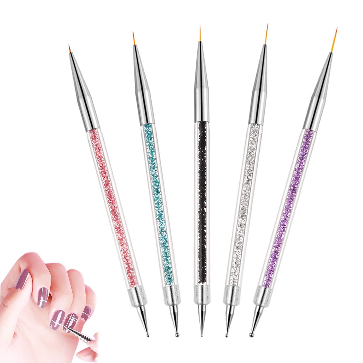 5-Piece Professional Nail Art Brush Set - Thin Gel Nail Brushes for DIY Nail Designs, Perfect for Salon & Home Manicure, Nail Art Tools for Beginners & Professionals - Great for Gel Polish, Acrylics & Nail Art Decoration