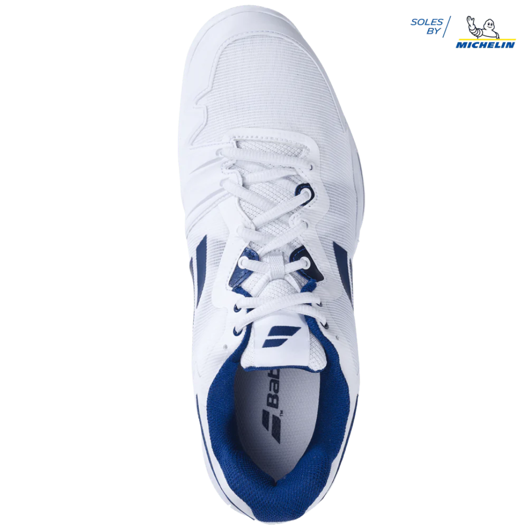 Babolat SFX3 All Court Men's Tennis Shoes - White/Navy - Lightweight & Durable for Hard Court & Clay Court Play