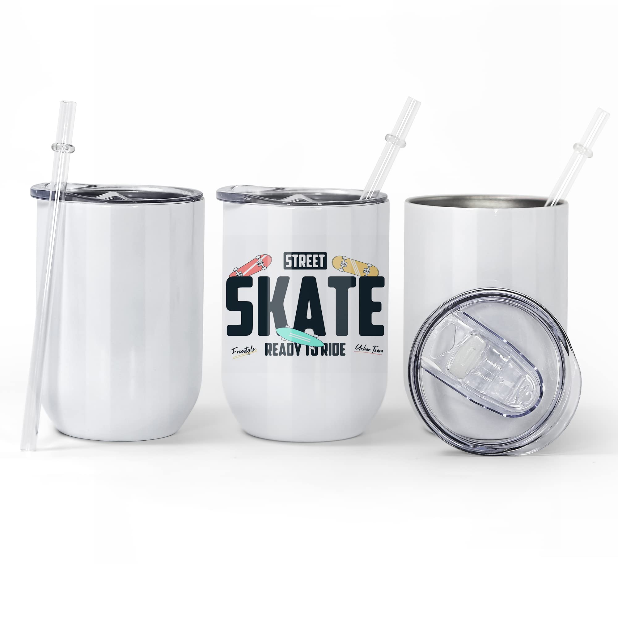 AGH 12 oz Sublimation Wine Tumblers - 3 Pack Stainless Steel Double Wall Vacuum Insulated Cups for Hot & Cold Drinks - Perfect for Wine Tasting, Parties, Gifts & Outdoor Activities