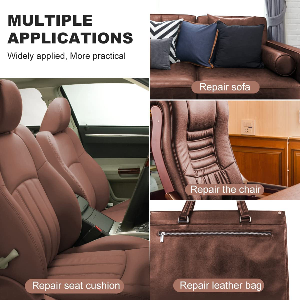 Bitrexup Self Adhesive Leather Repair Patch Kit - 60x30cm Brown Vinyl & Leather Repair for Couches, Car Seats, Belts, Handbags - Durable Adhesive Backing for Furniture & Sofa Restoration (2-Pack) - Perfect for Home, Office & Vehicle Interior Repairs