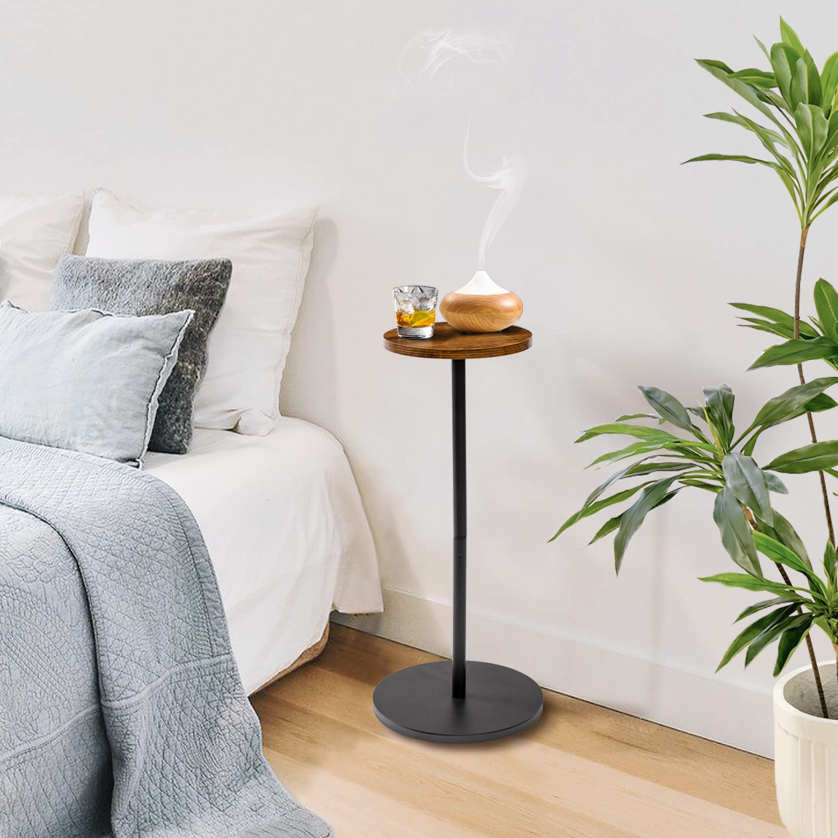 Compact Round Pedestal Side Table - Small Drink Table for Martini & Cocktails - Space-Saving End Table for Living Room, Bedroom, Balcony & Small Spaces - Accent Table Stand for Drinks, Books & Decor