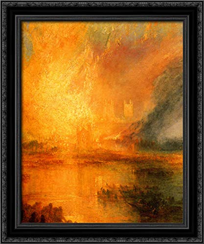 Joseph Mallord William Turner - The Burning of the Houses of Parliament 20x24 Framed Canvas Art Print in Black Ornate Wood Frame | Historic British Landscape Painting | Perfect for Living Room, Office or Gallery Wall Decor