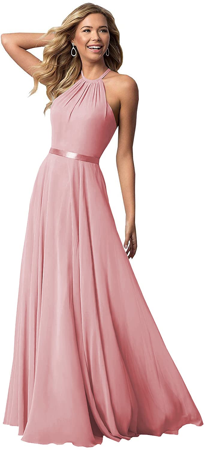 BOLENSYE Women's Halter Neck Bridesmaid Dress - Long Backless Formal Evening Gown for Wedding Party, Prom, Homecoming & Special Occasions