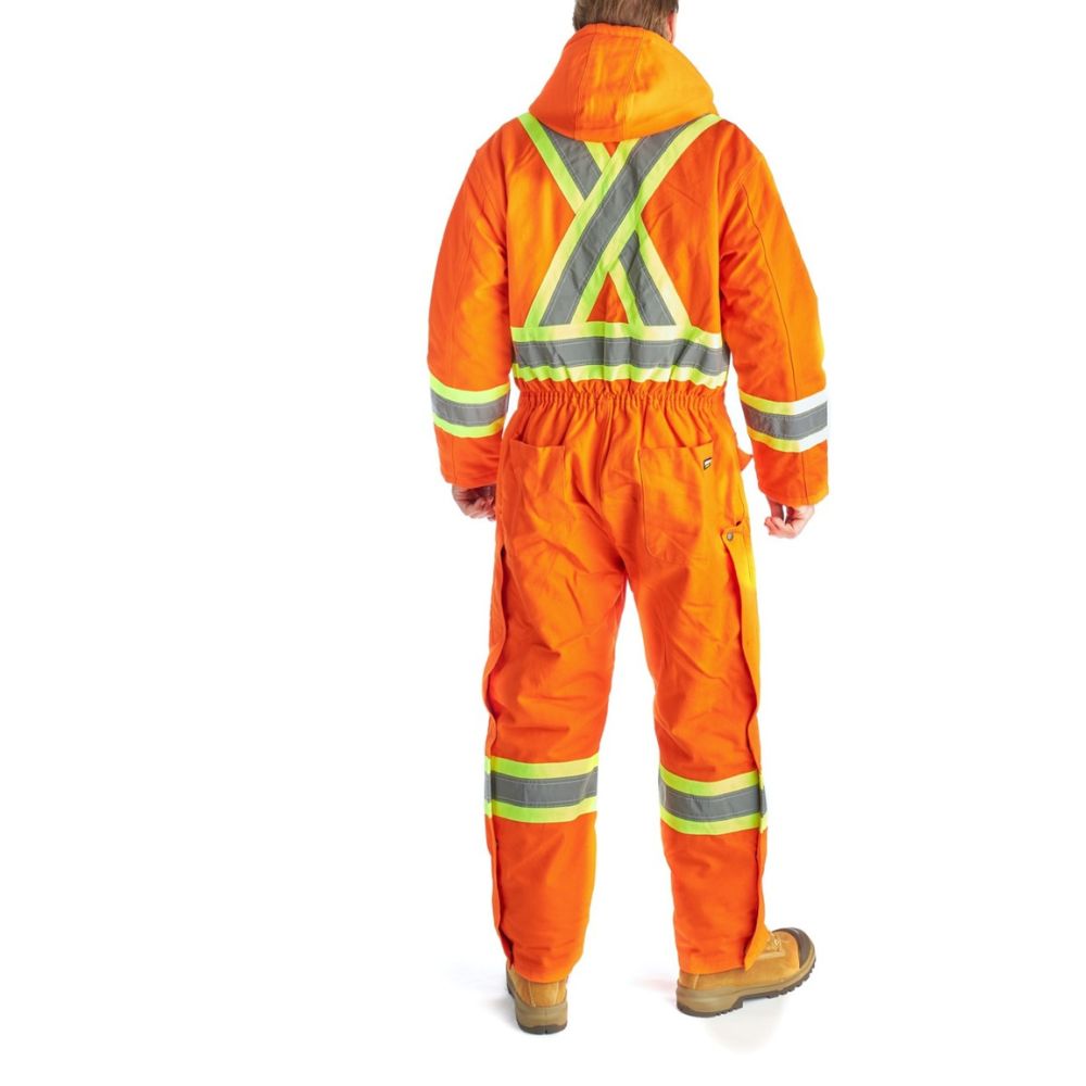 Terra Men's High Visibility Insulated Winter Coverall - Orange Safety Workwear for Cold Weather - Heavy Duty Reflective Coveralls for Construction, Road Work & Outdoor Winter Jobs