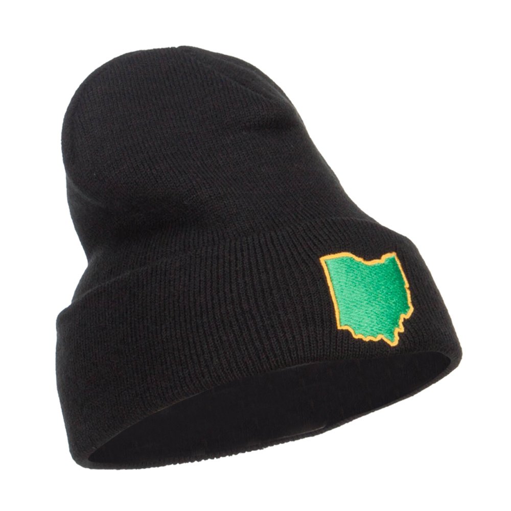 Ohio State Map Embroidered Long Beanie Hat - Warm Winter Skull Cap for Men & Women - Perfect for Football Games, Outdoor Activities and Cold Weather