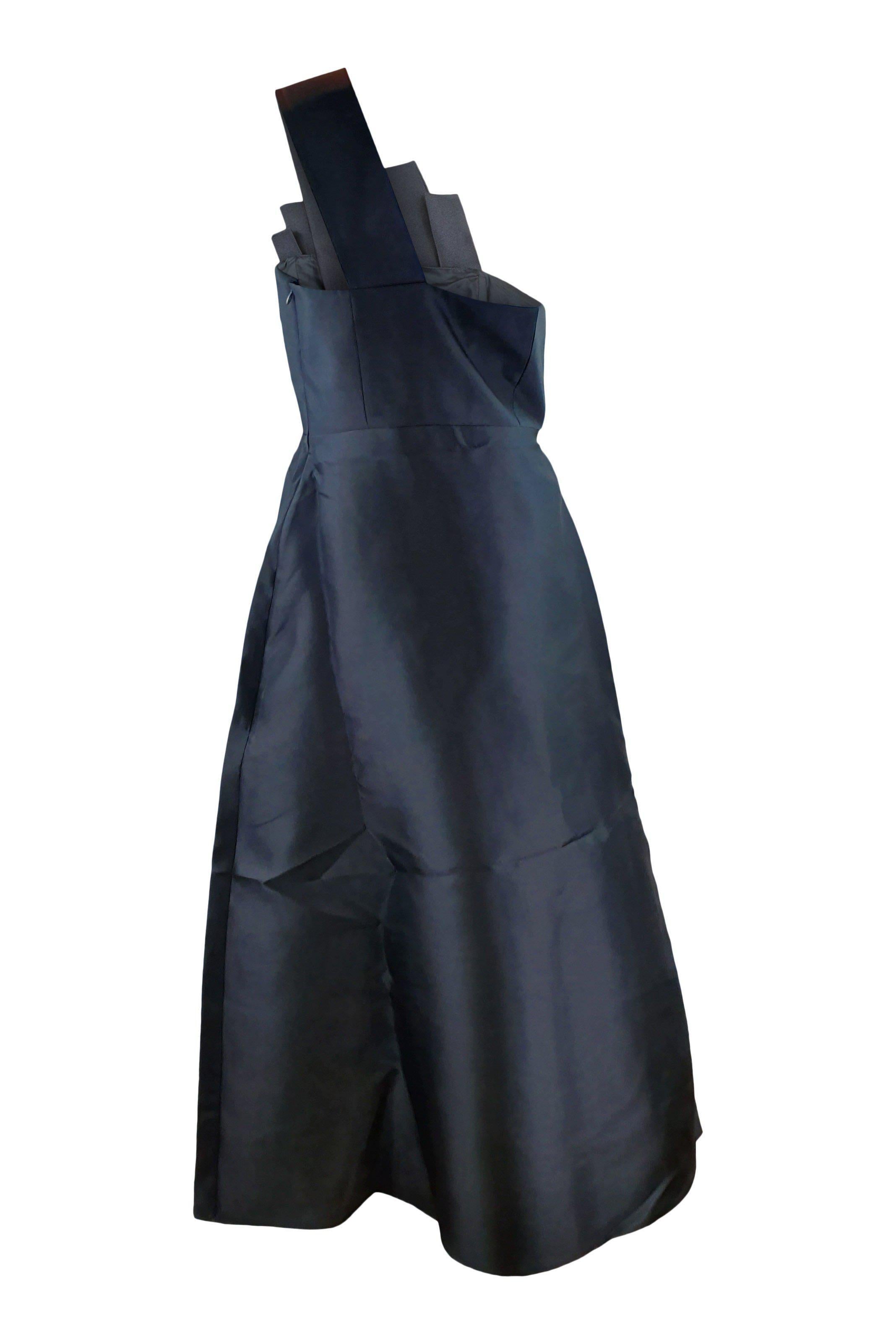 EDIT Architectural Pleated Black Satin Maxi Dress for Women - Elegant Formal Evening Gown, Wedding Guest Dress & Special Occasion Outfit (Size M)