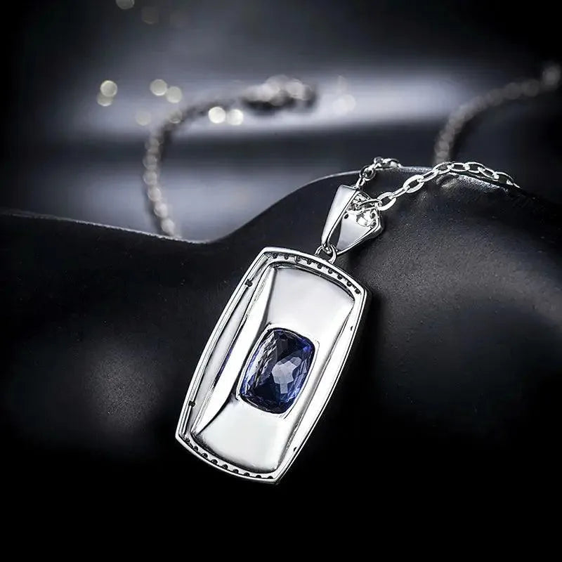 18K White Gold Men's Tanzanite Diamond Pendant Necklace - 7x10mm Cushion Cut Natural Gemstone Jewelry Gift for Husband, Boyfriend, Anniversary & Special Occasions
