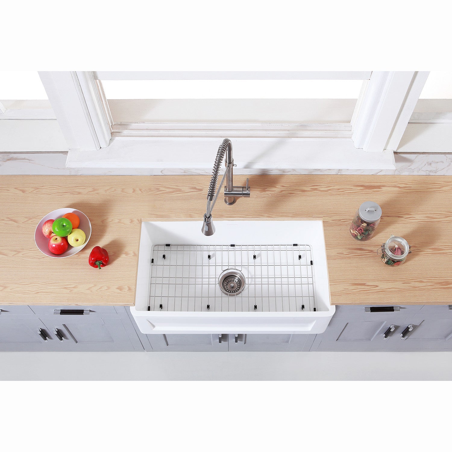 Arcticstone 36 Inch White Farmhouse Kitchen Sink - Matte White Solid Surface Apron Front Single Bowl with Strainer & Grid - Perfect for Modern Farmhouse, Rustic & Country Style Kitchens