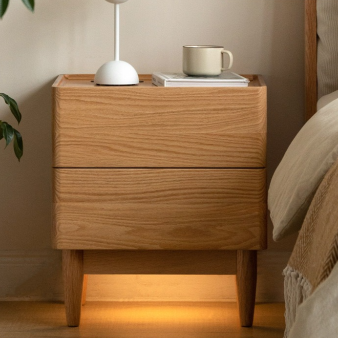 Oak Solid Wood Smart Nightstand with Wireless Charger, USB Ports & Built-in Lamp - Perfect for Bedroom, Living Room & Office