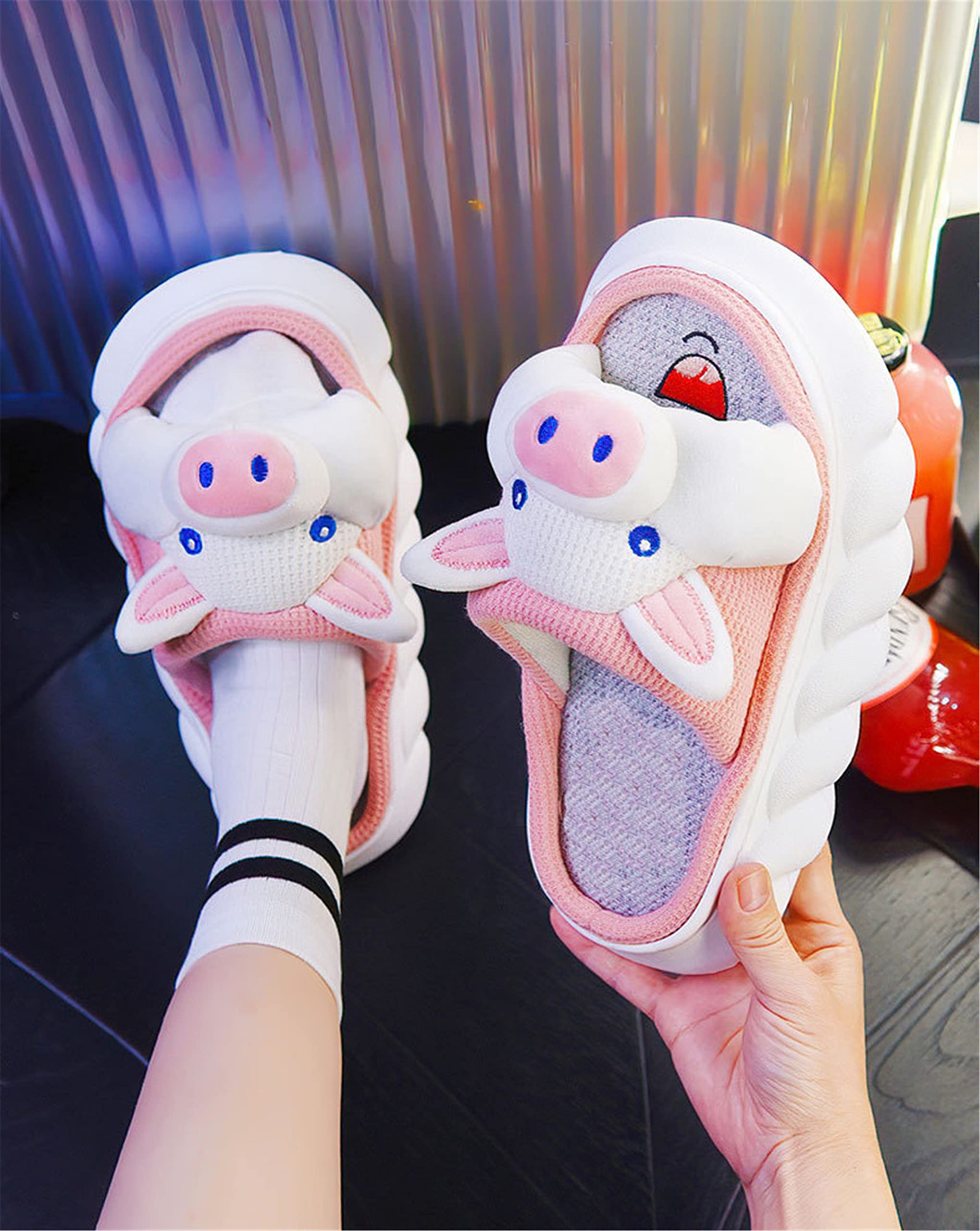 YILANLAN Women's Animal Slippers - Cute Cartoon Pig & Cow Plush House Shoes, Soft Linen Indoor Slippers for Home Comfort | Perfect for Relaxing, Lounging & Cozy Nights