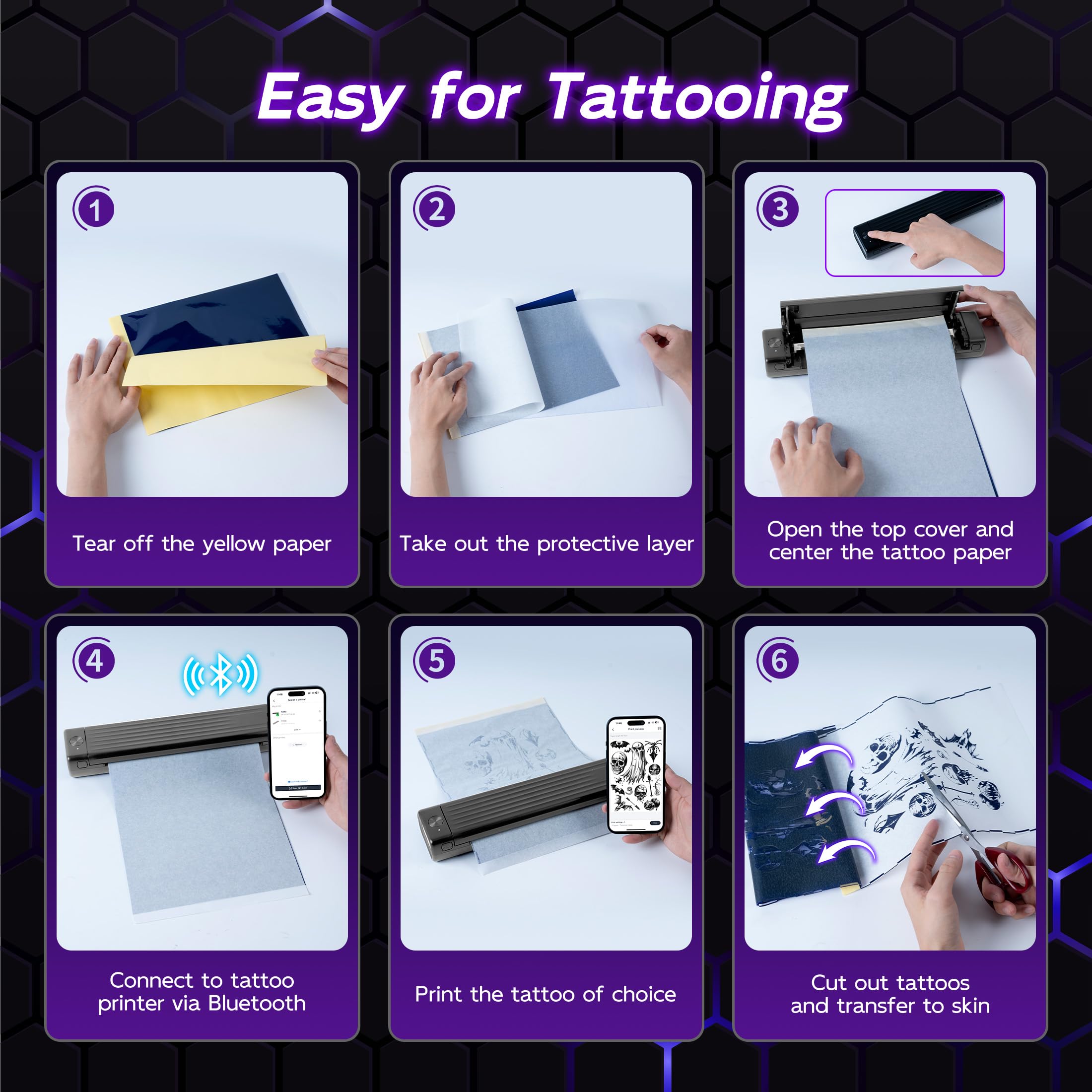 Itari A886 Wireless Tattoo Stencil Printer Kit with Bluetooth - Includes 10 Transfer Papers, Ideal for Beginners & Professional Tattoo Artists - Perfect for Permanent & Temporary Tattoo Designs at Home or Studio