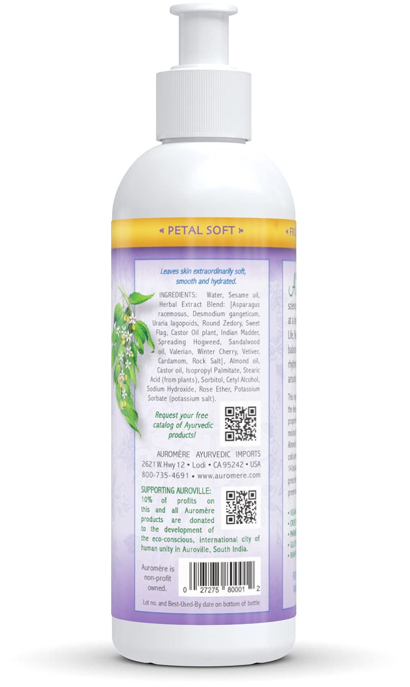 Auromere Ayurvedic Hand Face & Body Lotion - Vegan, Cruelty Free, Natural, Non GMO, Moisturizing, Paraben & Sulfate Free (8 fl oz, 2 Pack) | Hydrating Dry Skin for Daily Use at Home, Office & Travel