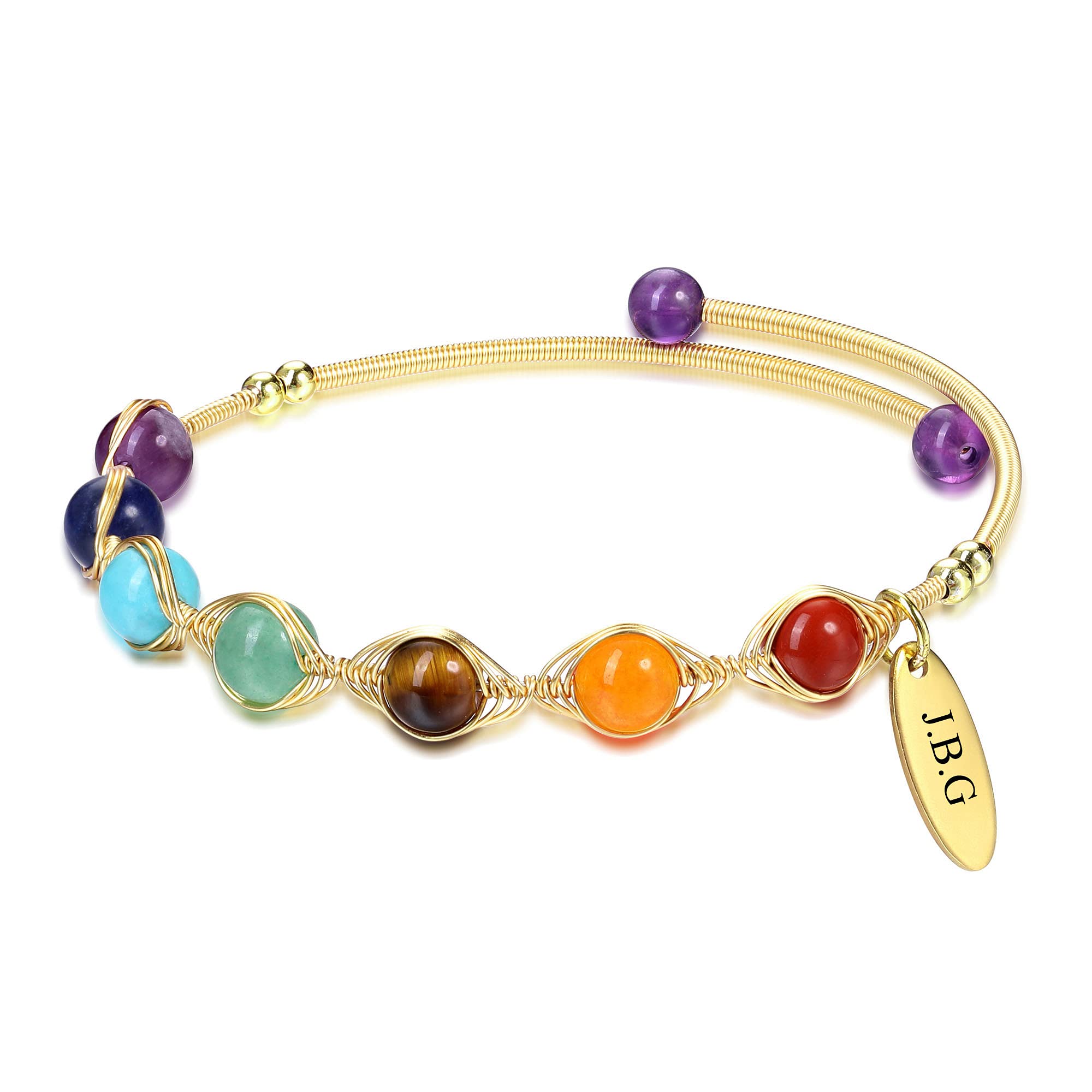 7 Chakra Healing Crystal Stone Bead Adjustable Ankle Bracelet - 14K Gold Plated Spiritual Jewelry for Women, Ladies Birthday Gift & Mom Present | Yoga, Meditation, Energy Balancing Accessory