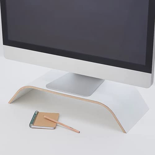 SIGFINN White Fixed Height Monitor Stand with 2 Free FINCHLEY Refill Pens - Ergonomic Desktop Riser for Home & Office Workspace Setup