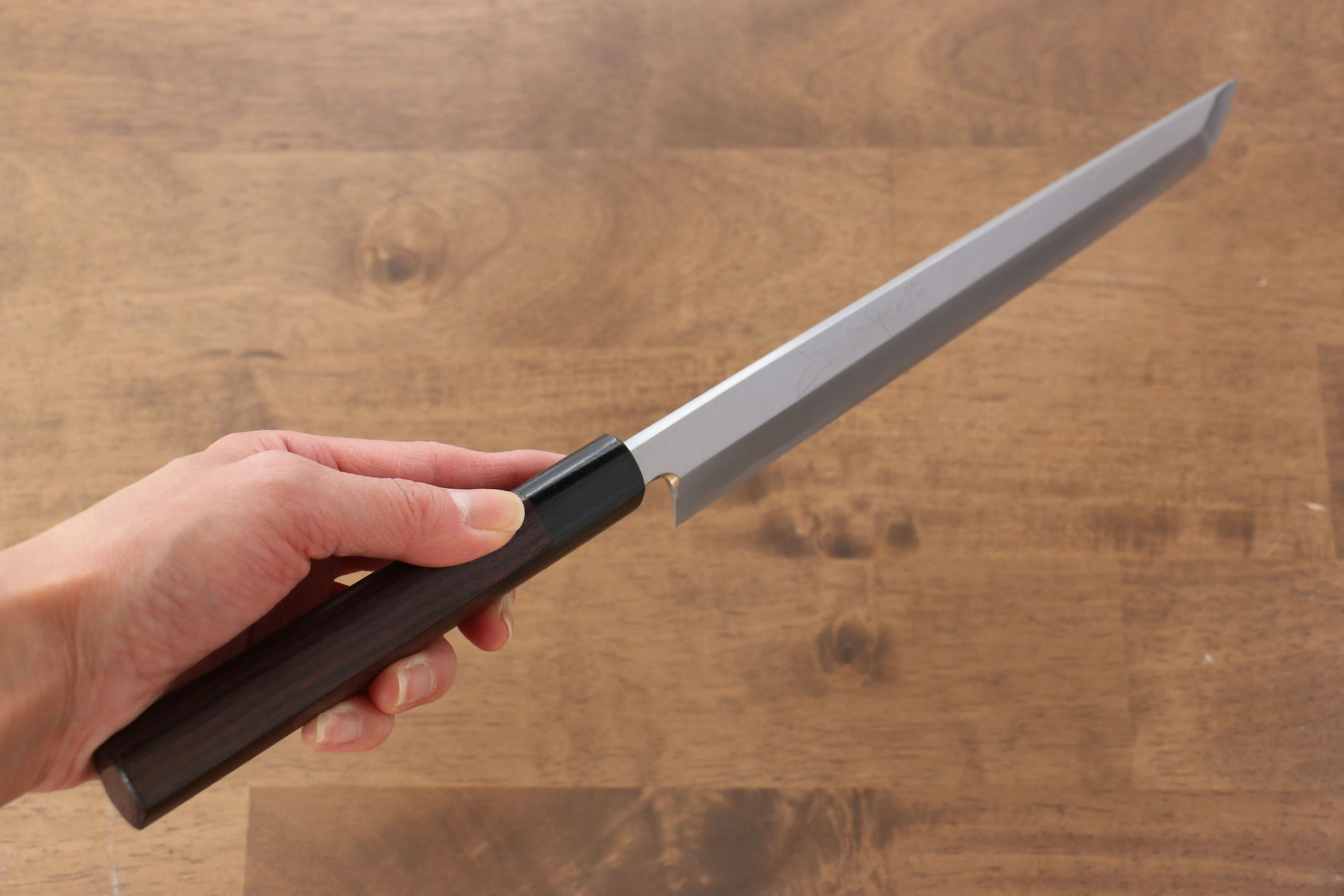 Premium Jikko White Steel No.2 Sakimaru Yanagiba 240mm Japanese Sushi Knife with Exquisite Shitan Handle - Perfect for Sushi Chefs & Professional Japanese Cuisine Preparation