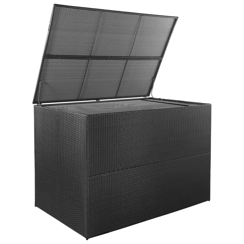 295 Gallon Rattan Garden Storage Box - Outdoor Deck Storage Container for Patio Cushions, Pillows, Garden Tools & Pool Toys | Black Poly Rattan (59