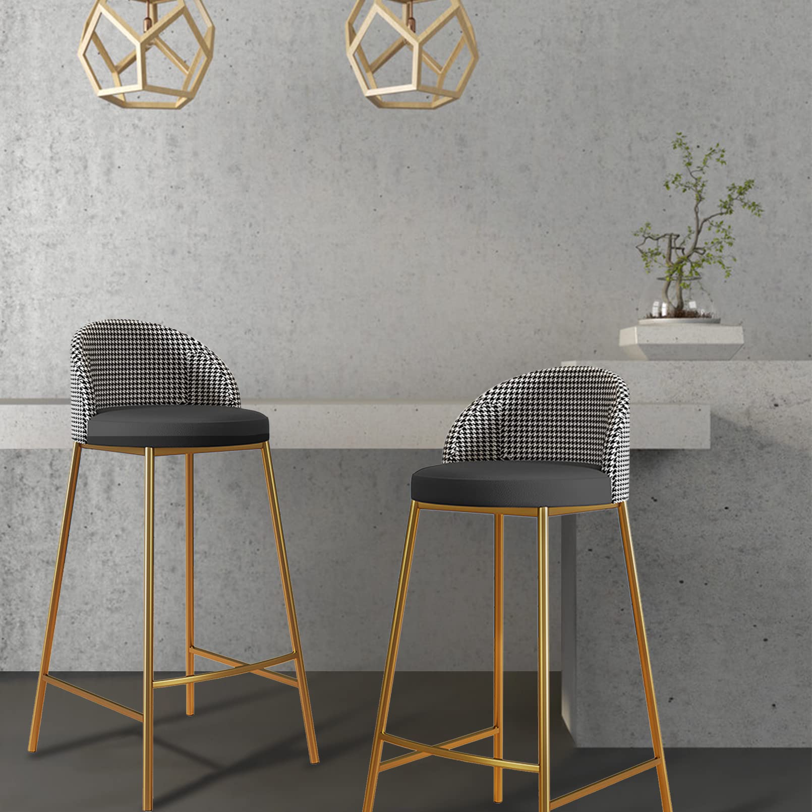 Modern Bar Stools with Back - Faux Leather Upholstered Kitchen Stools, Bold Gold Metal Legs, Industrial Style (65/70/75cm Seat Height) - Perfect for Farmhouse Kitchen, Home Bar, Pub & Restaurant Decor