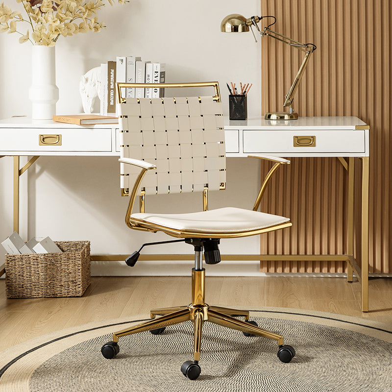 Amalia Modern Rattan Weaving Swivel Office Chair with Backrest - Ergonomic Desk Chair for Home Office, Study & Workspace