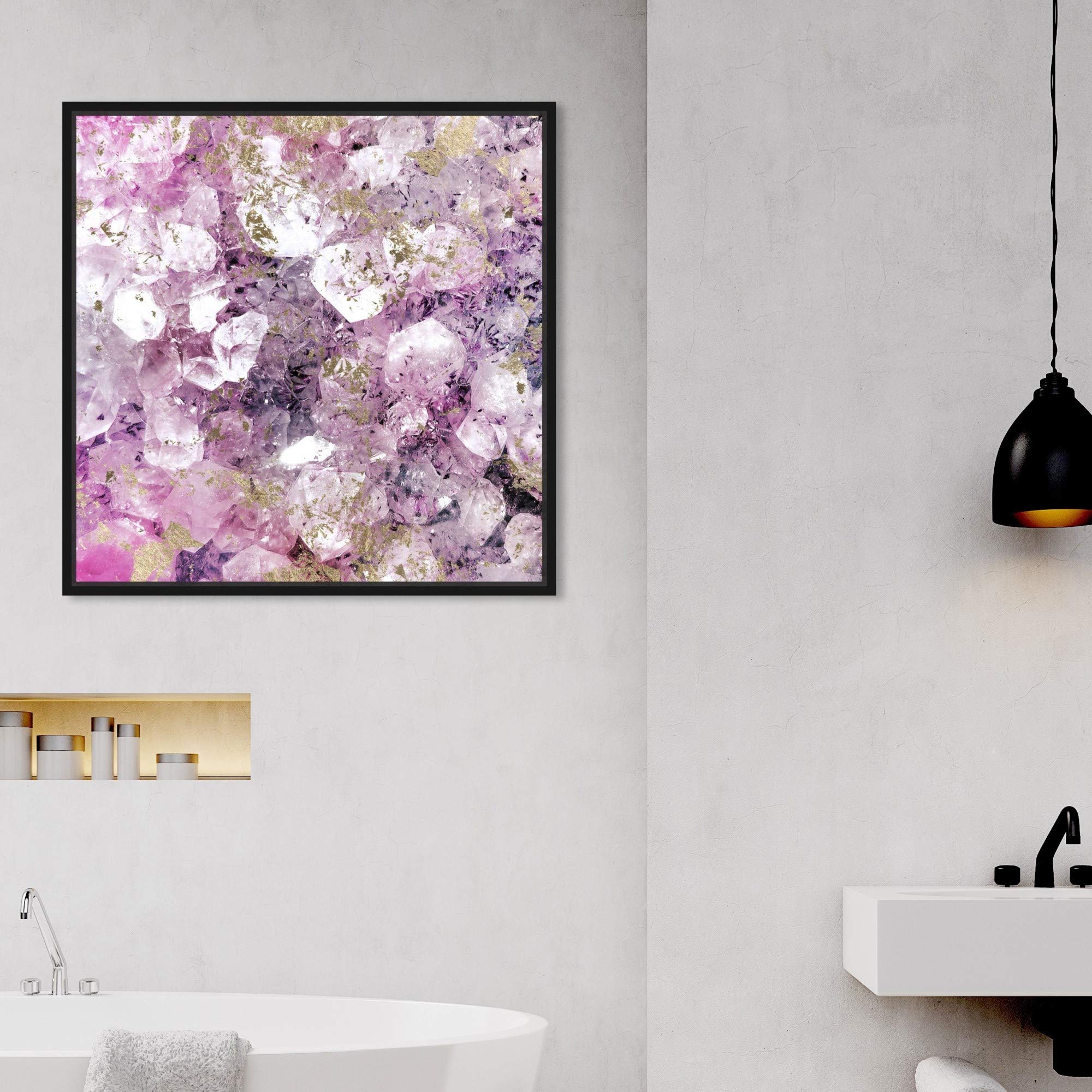 Abstract Framed Wall Art Canvas Print - Purple & Gold Romantic Crystal Home Decor 16x16 Inches | Perfect for Living Room, Bedroom & Office Decoration