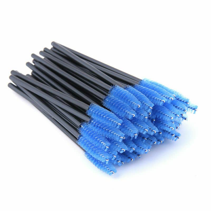 Shiny Disposable Eyelash Applicators - 50pcs Mascara & Eyebrow Brush Set for Professional Makeup (Blue Black)