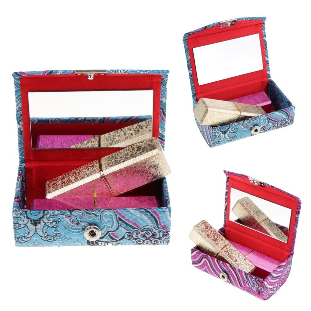 Losa Embroidery Jewelry Makeup Lipstick Holder Case with Mirror - Purple Camouflage Design for Travel, Home & Vanity Organizer | Compact Cosmetic Storage Solution