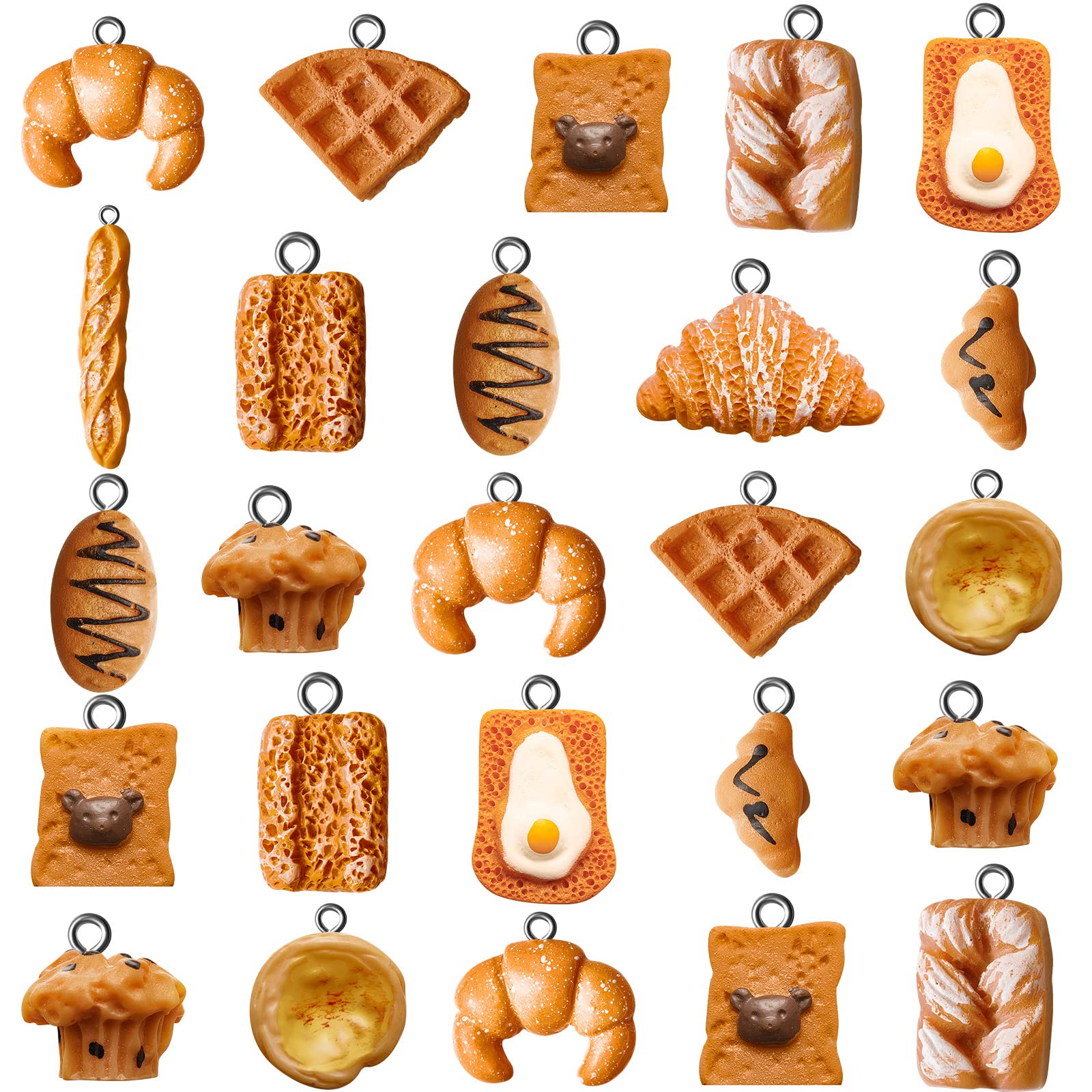 60-Piece Handmade Realistic Bread Toast Charms - Resin Pendants for DIY Jewelry Making, Perfect for Earrings, Necklaces & Craft Projects | Great for Scrapbooking, Keychains & Gift Decoration