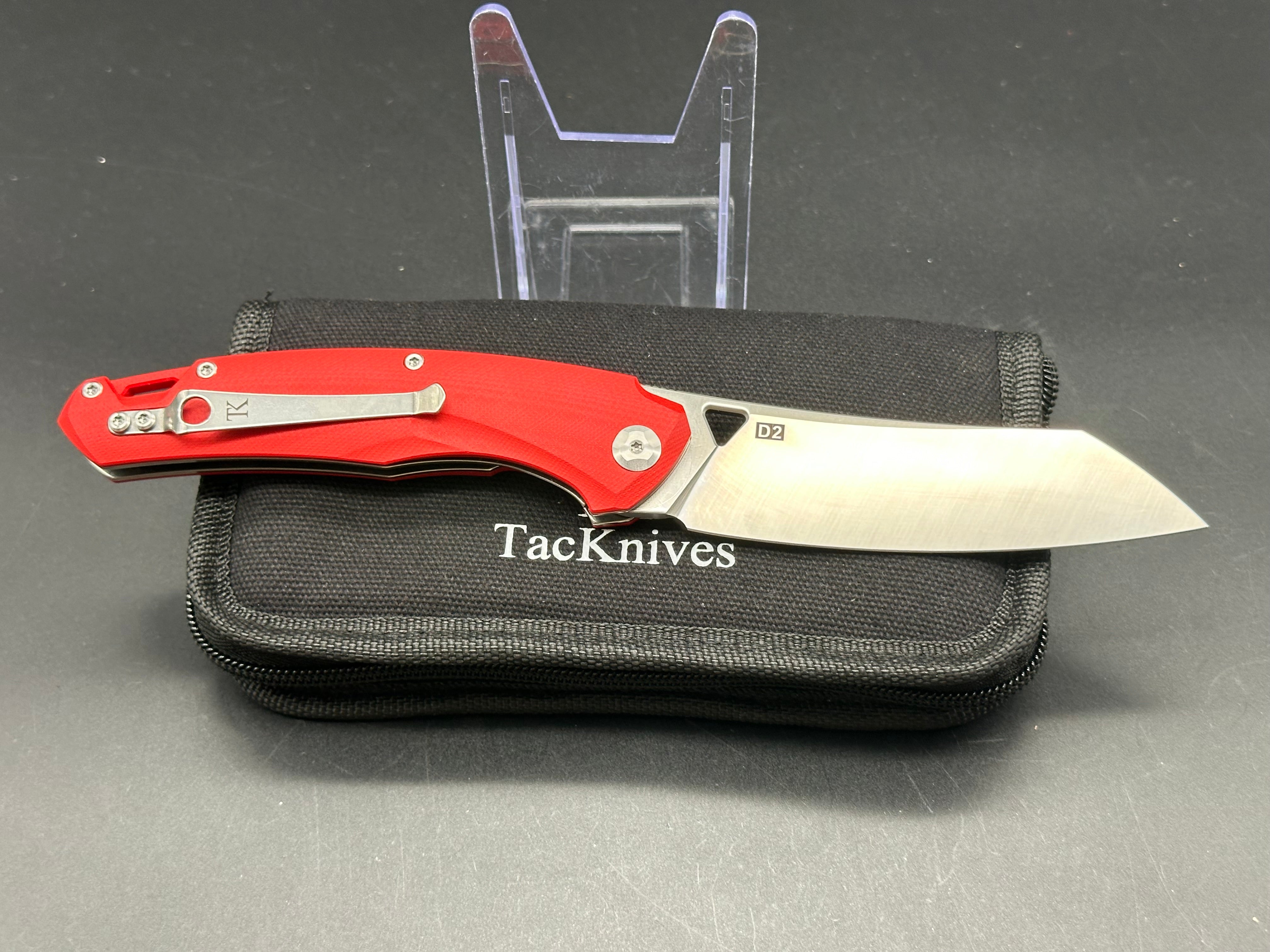 TacKnives Red G10 Front Flipper Folding Pocket Knife - Chameleons Series Tactical EDC Knife with Hatchet Blade | Outdoor Camping, Hiking, Survival & Everyday Carry