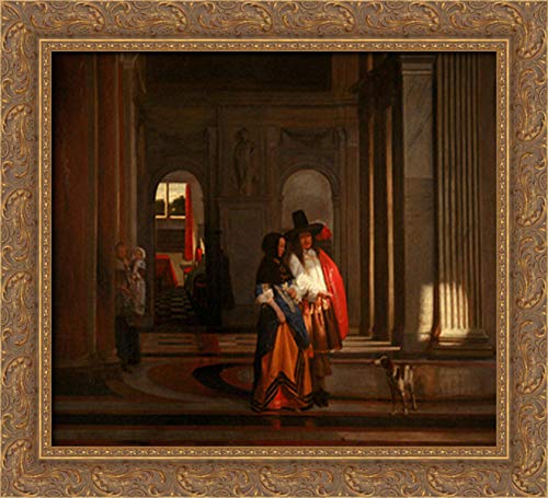 Pieter de Hooch 22x20 Gold Ornate Wood Framed Canvas Art - Baroque Style Wall Decor for Living Room, Bedroom & Office