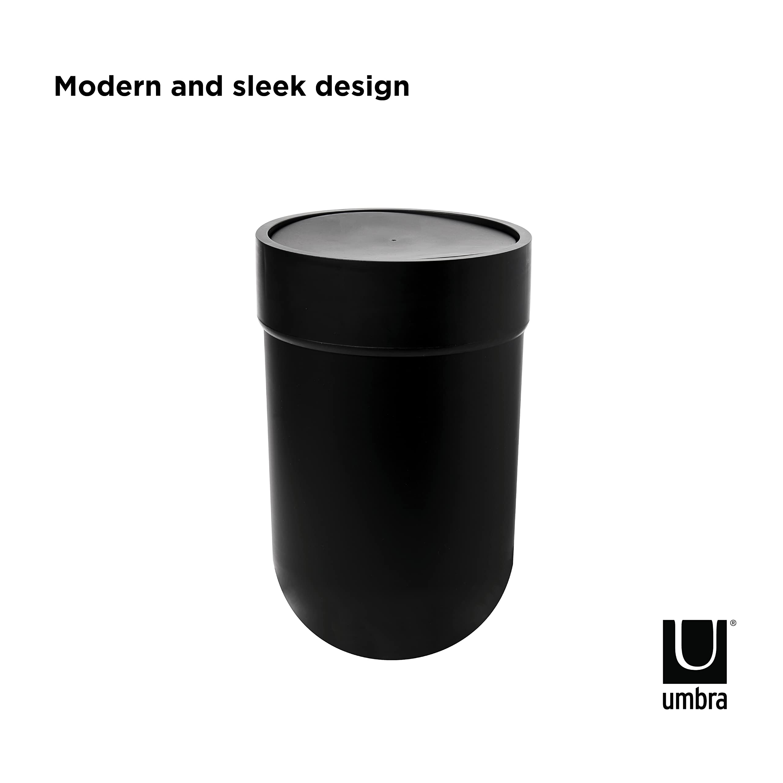 Umbra Touch Waste Can - Small Trash Can with Lid, Swing Lid Waste Basket for Bathroom, Kitchen & Office - Black Garbage Bin with Odor Control