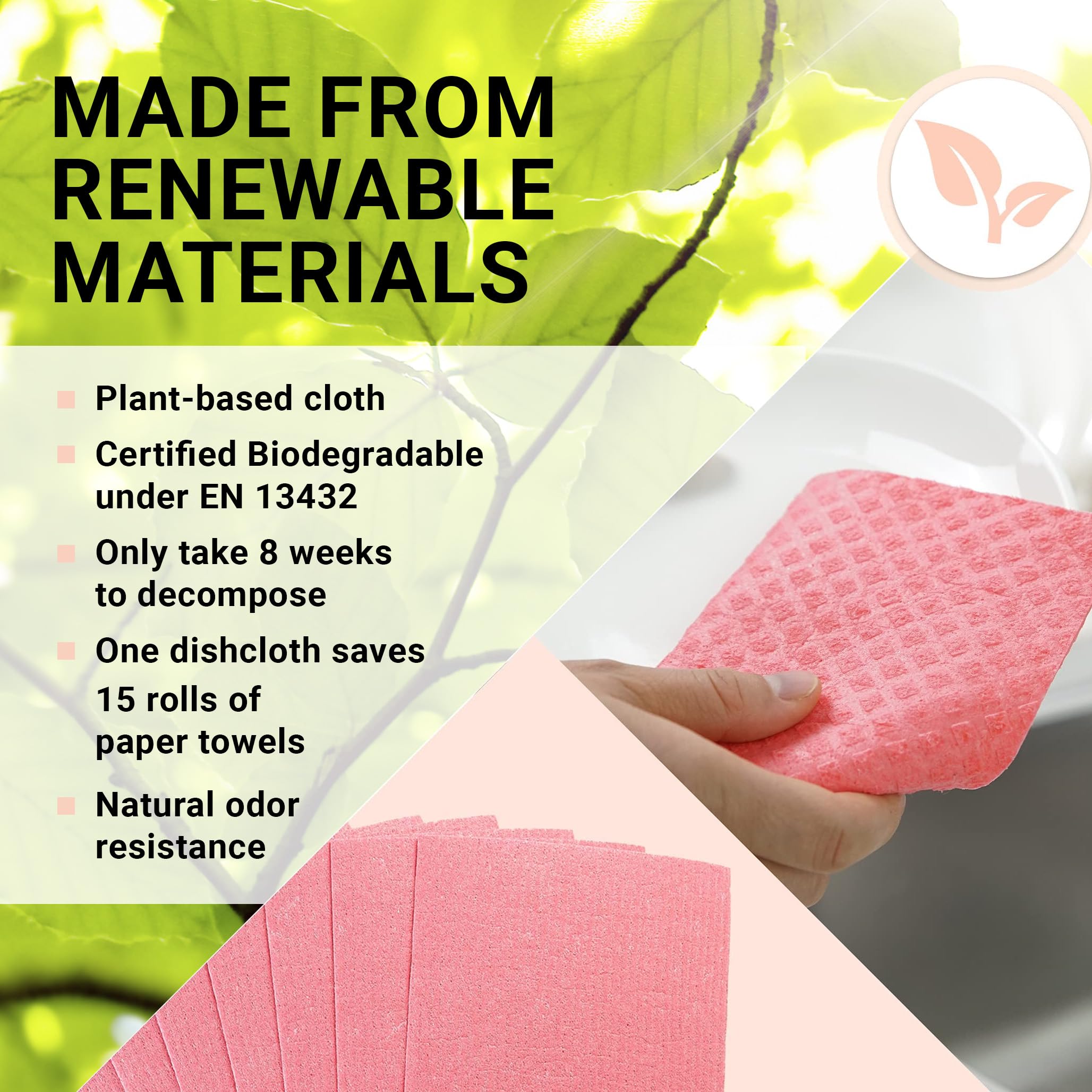 Eco-Friendly Swedish Dishcloths 10 Pack - Reusable, Washable Kitchen Towels - Cellulose Sponge & Microfiber for Cleaning - Seafoam Green - Perfect for Dishes, Countertops & Household Chores